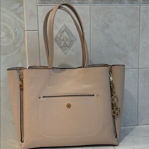 Ann Taylor Vintage Elegant Blush Tote Bag with Top Snap Closure and Gold Charm